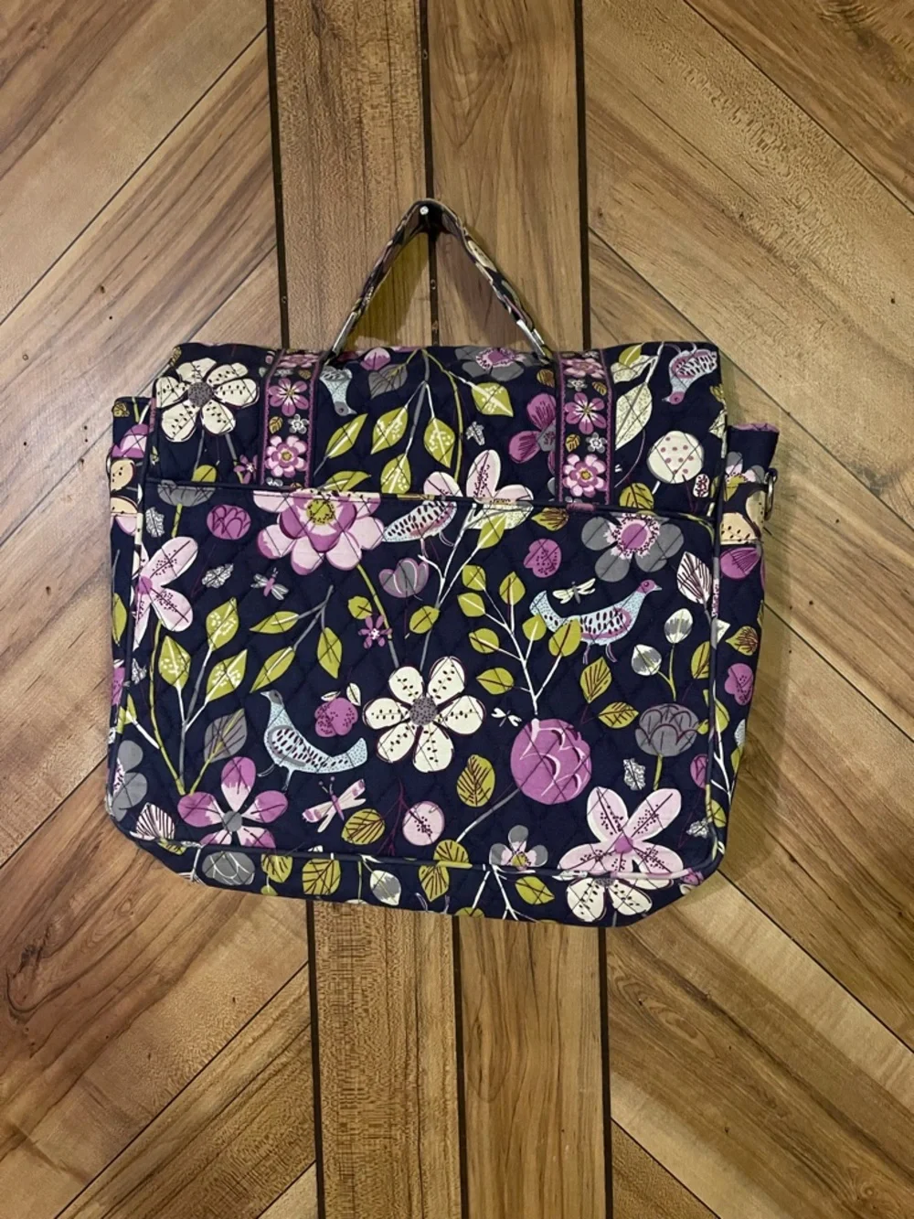 Vera Bradley Night and Day Bird Quilted Messenger Bag Purple Floral